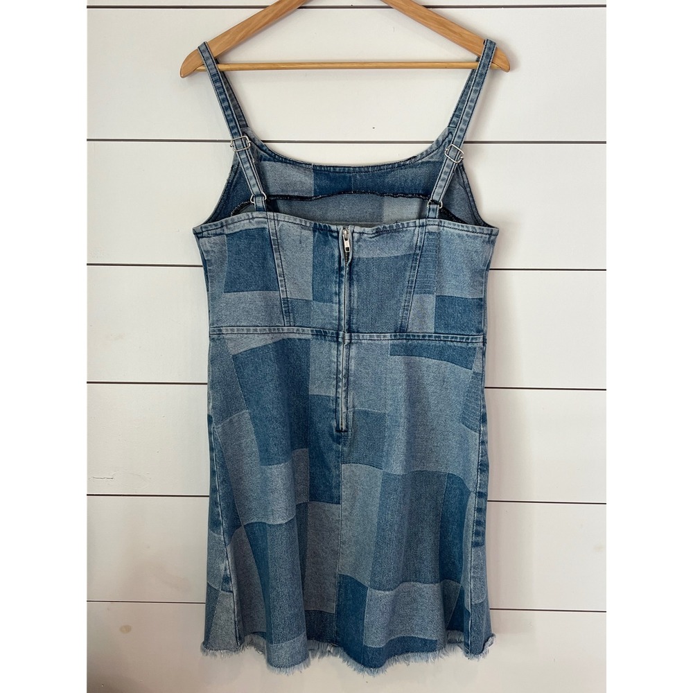 Patchwork Denim Mini Dress / western y2k indie sleaze 100%cotton - Picture 3 of 7
